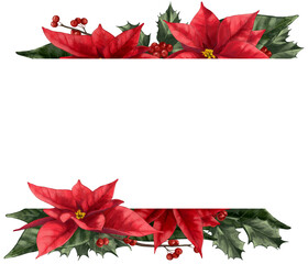 Poinsettia Christmas Floral Frame &mdash; Holiday PNG Border