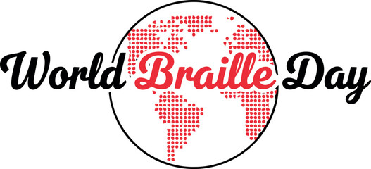 Celebrate world braille day with a stylized globe featuring the words world braille day in elegant script