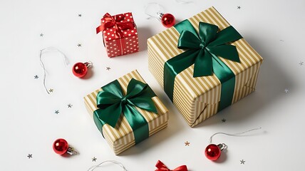 Obraz premium Red ribbon bow decoration on a Christmas present gift box package