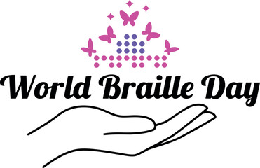 World braille day celebration with a delicate hand offering support and colorful butterflies symbolizing hope and awareness