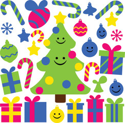 Christmas Elements Vector Set with Gifts and Ornaments