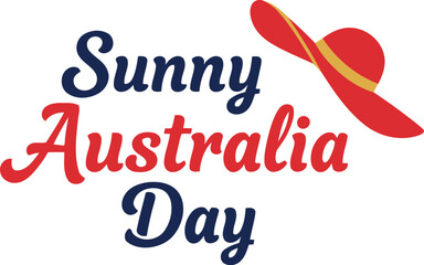 Sunny australia day celebration with a red hat and festive text on a white background