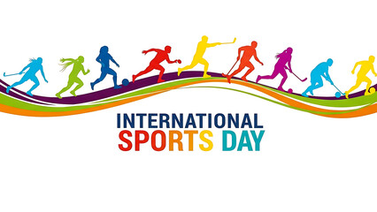 Colorful abstract illustration of diverse athletes running together celebrating international sports day