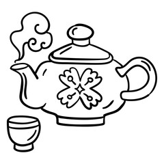 Hand drawn chinese teapot cup stroke