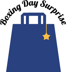 A dark blue shopping bag with a small golden star charm hanging from its handle representing a boxing day surprise