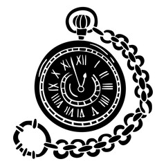 Hand drawn classic pocket watch black