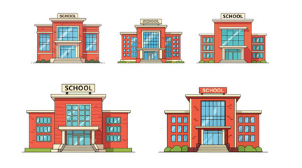 Collection of Diverse School Building Illustrations Showcasing Architectural Variety