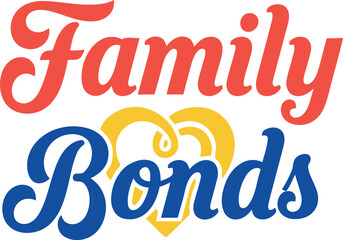The words family bonds written in a stylized font with a heart symbol connecting the two words