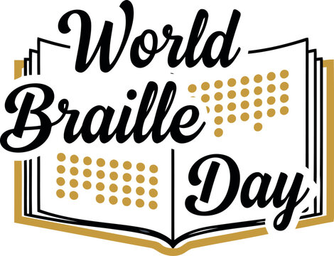 World braille day celebration with an open book featuring braille text and festive decorative elements - Powered by Adobe