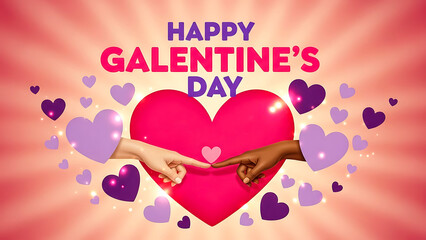 Two women s hands touching in the center of a large pink heart for galentines day celebration