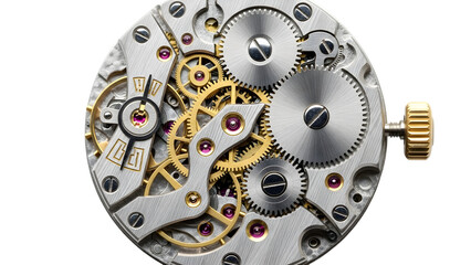 Intricate mechanical watch movement with gears and ruby jewels isolated on a transparent background watch mechanism