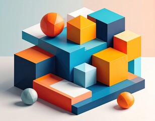 Obraz premium Modern abstract composition of geometric shapes with clean lines, bold color blocks, balanced layout, minimal vector style, contemporary design suitable for posters and editorial use