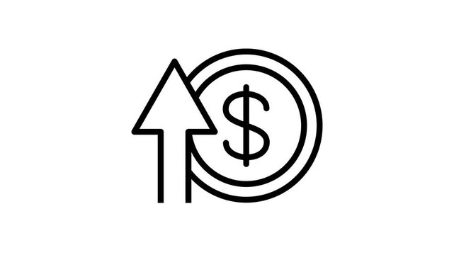 Business money profit icon animation. Animated of dollar coin with growth up arrow. Increase, gain, investment, stock, financial management successful motion video