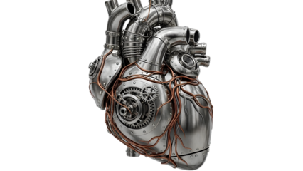 Intricate Steampunk Mechanical Heart with Copper Veins and Gears isolated on a transparent background