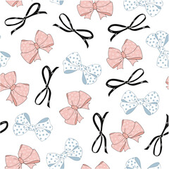 Seamless vector pattern of bows on a white background. Perfect for fashion prints, digital printing, party design, packaging, and glamorous accessories