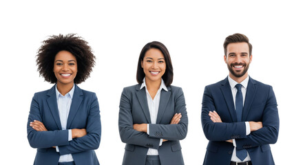 Portrait of business team crossed arms standing confident isolated on white or transparent background