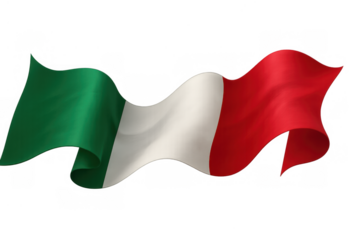 Waving italian flag in motion, tricolor national symbol of italy, green white red banner on transparent background