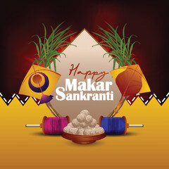 Creative kites and firki vector illustration for happy makar sankranti
