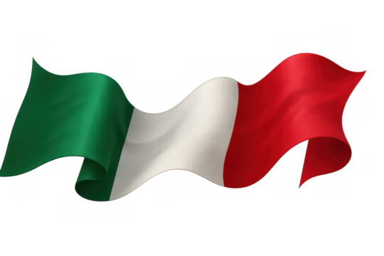 Waving italian flag in motion, tricolor national symbol of italy, green white red banner on transparent background - Powered by Adobe