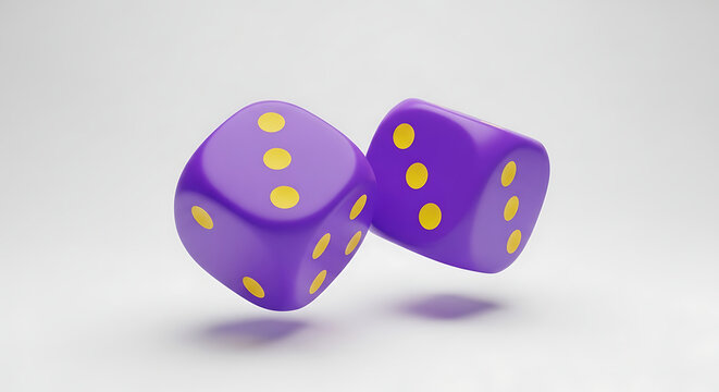 Two purple dice floating against a white background