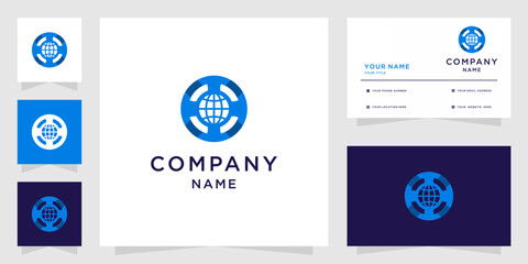 Modern Global Network Transportation Logo and Business Card Mockup
