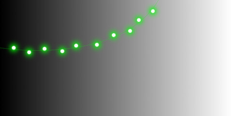 A graceful arc of glowing green dots on a black to white gradient background.