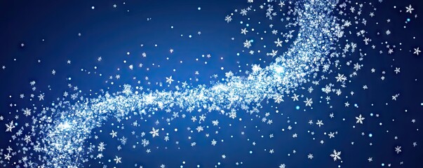 Snowflakes falling in the shape of an S on a blue background