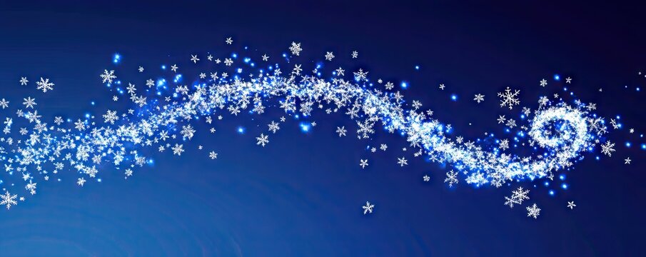 Snowflakes falling in the shape of an S on a blue background