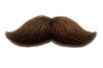 Brown mustache with classic shape for movember awareness, isolated graphic element on transparent background