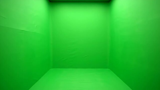 Green Screen Elevator Interior - This is a studio shot of the interior of an elevator fully covered in green screen material. Overhead lighting illuminates the space, ready for visual effects work.