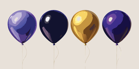 Four colorful balloons in a row on a light background