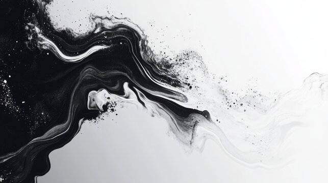 Abstract monochrome ink swirl dissolving into white space