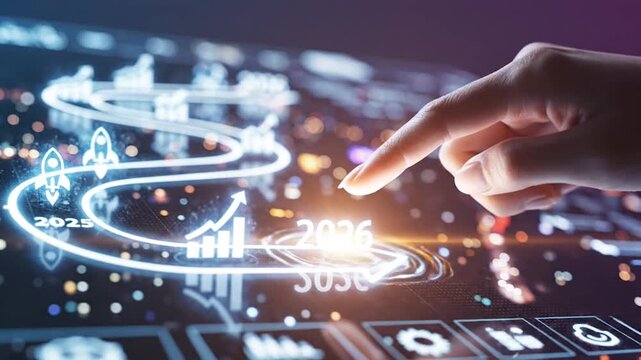 Finger Touching Futuristic Digital Display With Growth Chart future technology