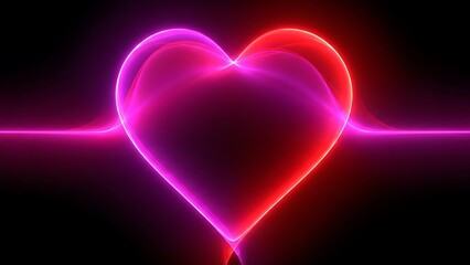 Glowing neon heart shape with a pulse line on a black background, vibrant and romantic.