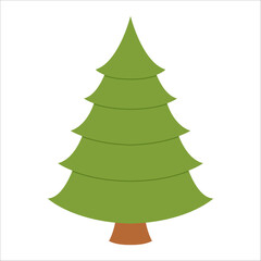 Bright lime green evergreen with wide smooth branches. Lightweight and simple nature element for Christmas, winter, forest, holiday and kids graphics. Flat vector. Hand drawn. Isolated background.