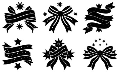 Fototapeta premium Festive ribbon banner collection with stars, elegant celebration designs for holidays and special occasions, perfect for invitations and decorations.
