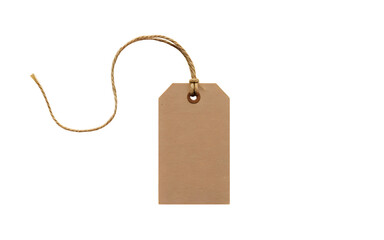 Blank kraft paper gift tag with twine isolated on transparent background