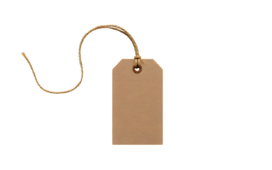 Blank kraft paper gift tag with twine isolated on transparent background