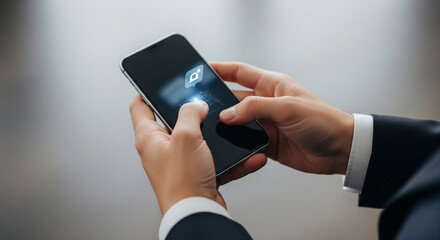 Smartphone user engaging with digital notification icon on mobile screen, illustrating modern communication technology, alerts interaction, and seamless connectivity concept.