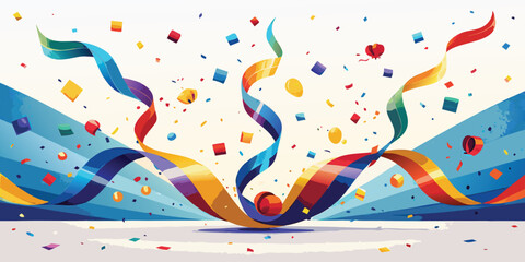 Colorful confetti and ribbons exploding in celebration