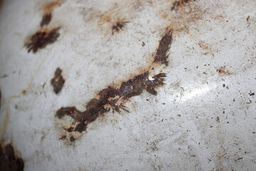 Close-up view of a textured surface showing signs of wear and age with dark marks, likely from natural aging over time