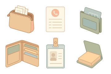 Isometric Wallet Organization. Isometric vector illustration set Personal wallet item organization guide: zippered pouch for