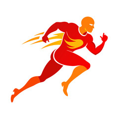 Dynamic red and orange superhero runner with lightning streaks