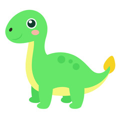 Cute green cartoon dinosaur with big eyes and yellow belly