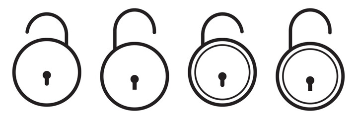 Lock icon collection. Locked and unlocked black line icon set. Flat security symbol. Vector illustration.