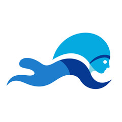 Stylized swimmer silhouette in blue tones