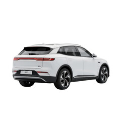Sleek white electric suv showcases modern design and futuristic tail lights transparent background