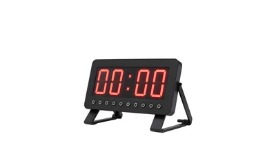 Digital timer clock with red led display isolated on transparent background