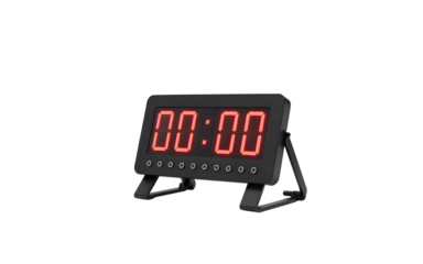 Digital timer clock with red led display isolated on transparent background