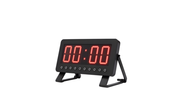 Digital timer clock with red led display isolated on transparent background